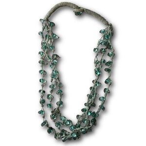 Estate Multi-Strand Green Glass Nugget Necklace on Cord